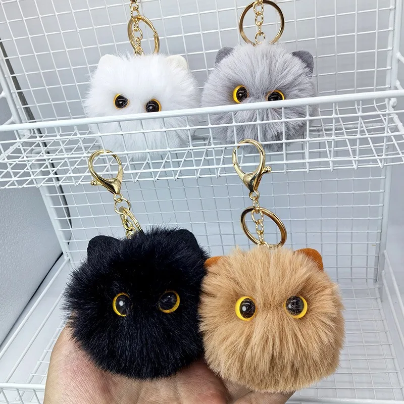 Cute Black Cat Decor Pom Pom Keychain Stuffed Animal Backpack Charms for Women Black Cats Key Ring Gift for Women Girl