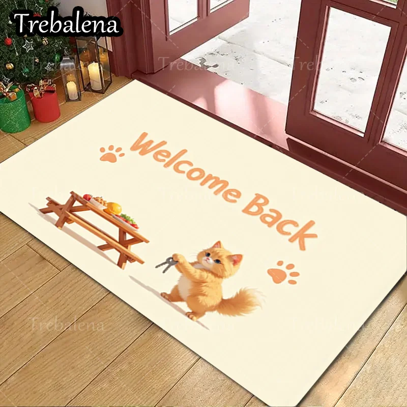 

1pc Welcome Door Mat Cute Cat Welcome Back Doormat Home Decor Floor Mat Entrance Rug