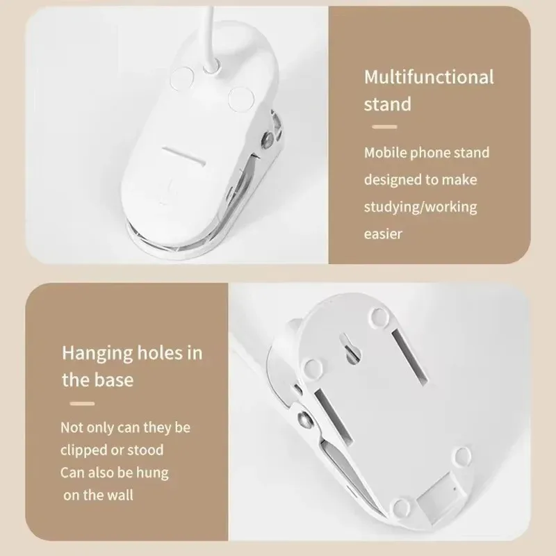 Portable USB Rechargeable Clip On Desk Lamp 3 Color Temperatures Dimmable LED Reading Light for Bedroom Study Office Travel view 5