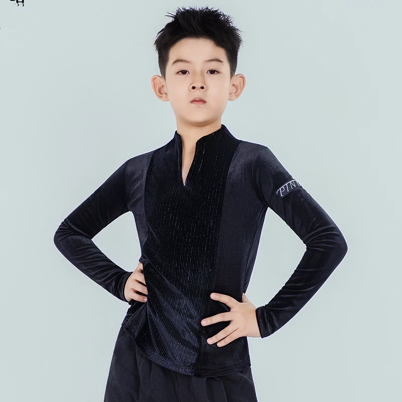 

Новинка 2024 года, топы для латинских танцев для мальчиков, рубашки с длинными рукавами, самба, чача, танго, детские костюмы для современных танцев, латинские костюмы для выступлений DQS21149