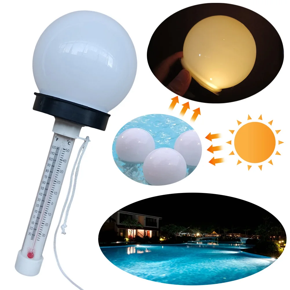 Floating Pool Thermometer with Solar LED Light Waterproof Water Temperature Measuring Tool for Swimming Pool Bath Tub