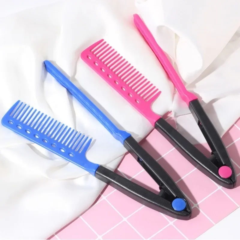 

V Type Folding Hair Comb Clip Washable Hair Straightener Brush Portable DIY Hair Styling Tool Salon Hairdressing Accessories