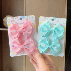 2Pcs/lot Baby Solid Hair Bows Hair Clips Ribbon bow Hairpin for Girl Cheer Bowknot Barrettes Children Headwear Hair Accessories