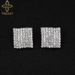 TREAZY klasyczny Design Rhinestone Sqaure stadniny kolczyki dla kobiet srebrny kolor kryształ biżuteria prezenty ślubne Femme Brincos