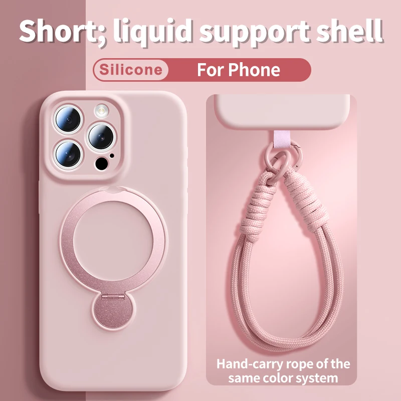 Support magnétique en Silicone liquide, étui avec dragonne pour iPhone 16 15 14 13 Pro Max, Protection d'appareil photo Magsafe, couverture souple