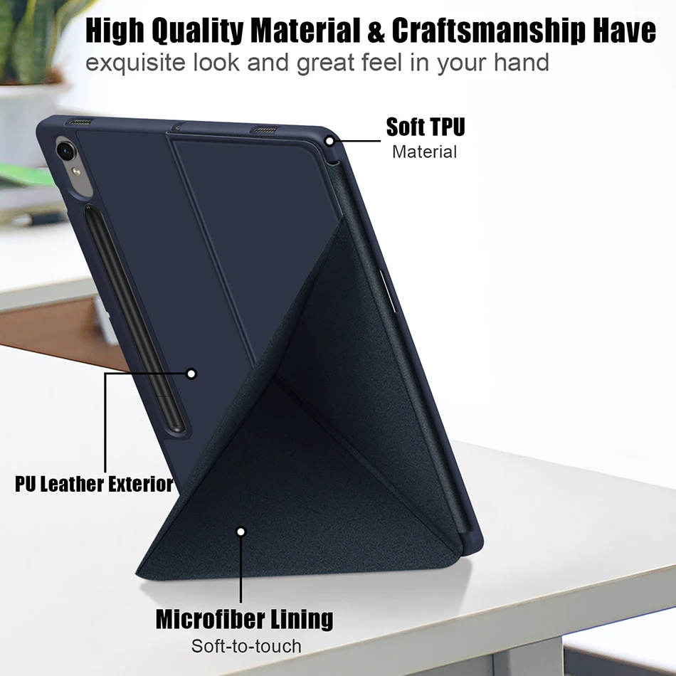 Magnetic Foldable Kickstand PU Leather Case for Samsung Galaxy Tab S9 X710 X716B S9 Plus X818U X810 Smart Cover with Pencil Slot