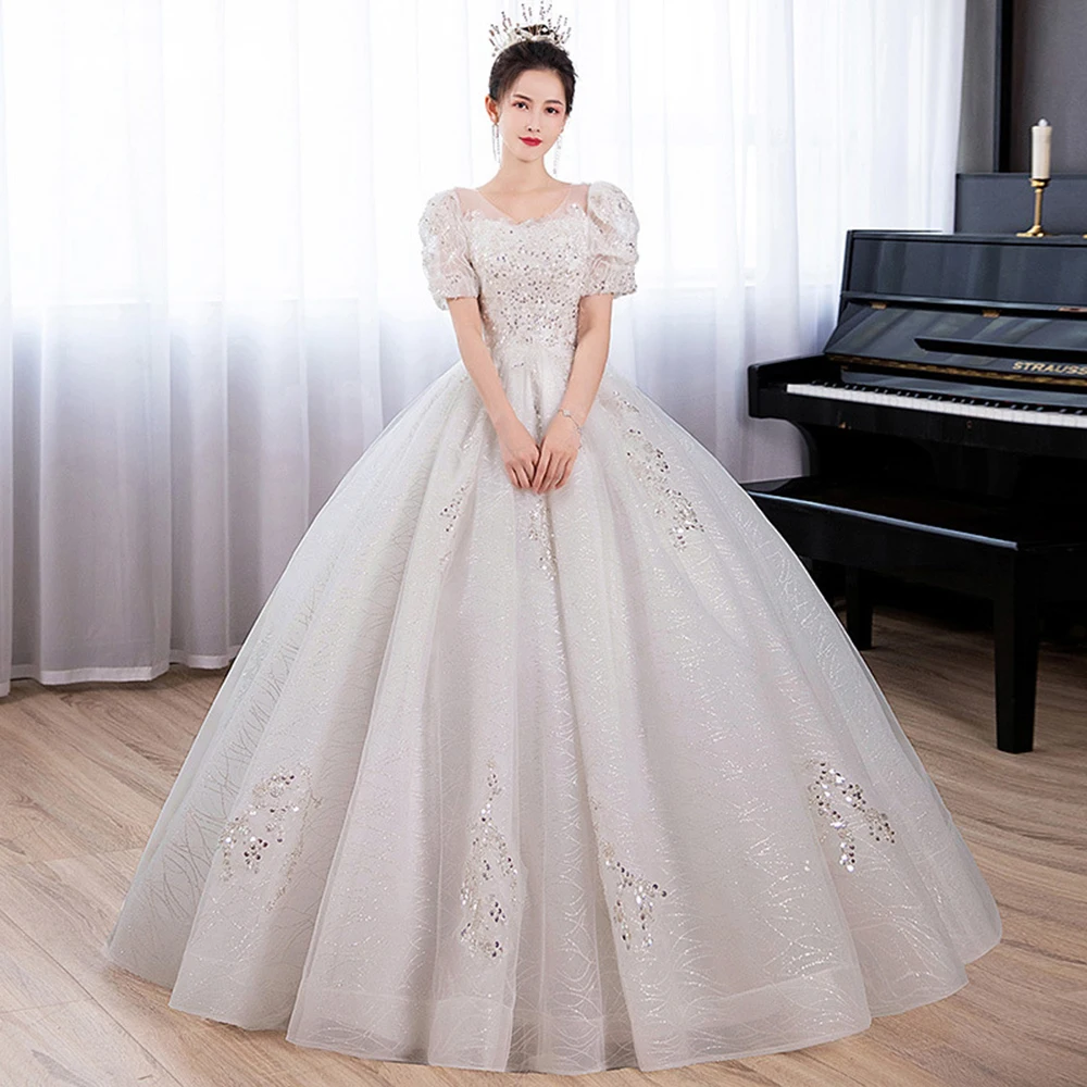 Customized Ball Gown Women Wedding Dresses Sequins Appliques Bridal Gowns Formal Vestido De Noiva robe de mariée Abendkleider