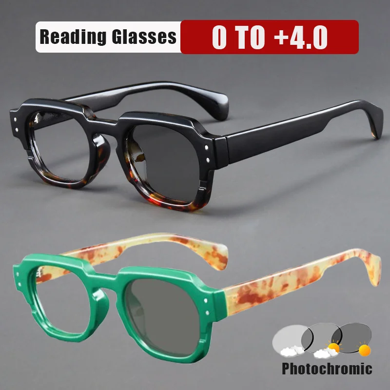 

Photochromic Reading Glasses Stylish Oversized Frames Grey-tinted Presbyopia Glasses Trendy Eye Protection for Men and Women