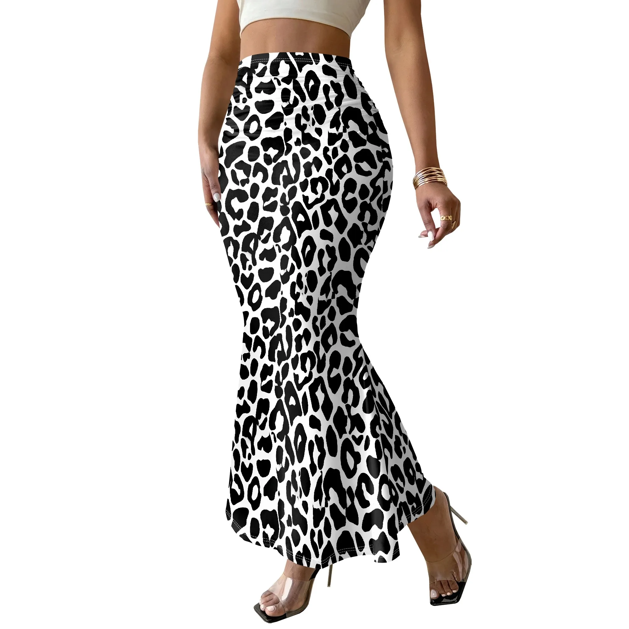 Leopard Print Skirt, Animal Pattern Maxi Skirt, High Waist Mermaid Skirt, Casual Beach Wear For Women, S-3XL
