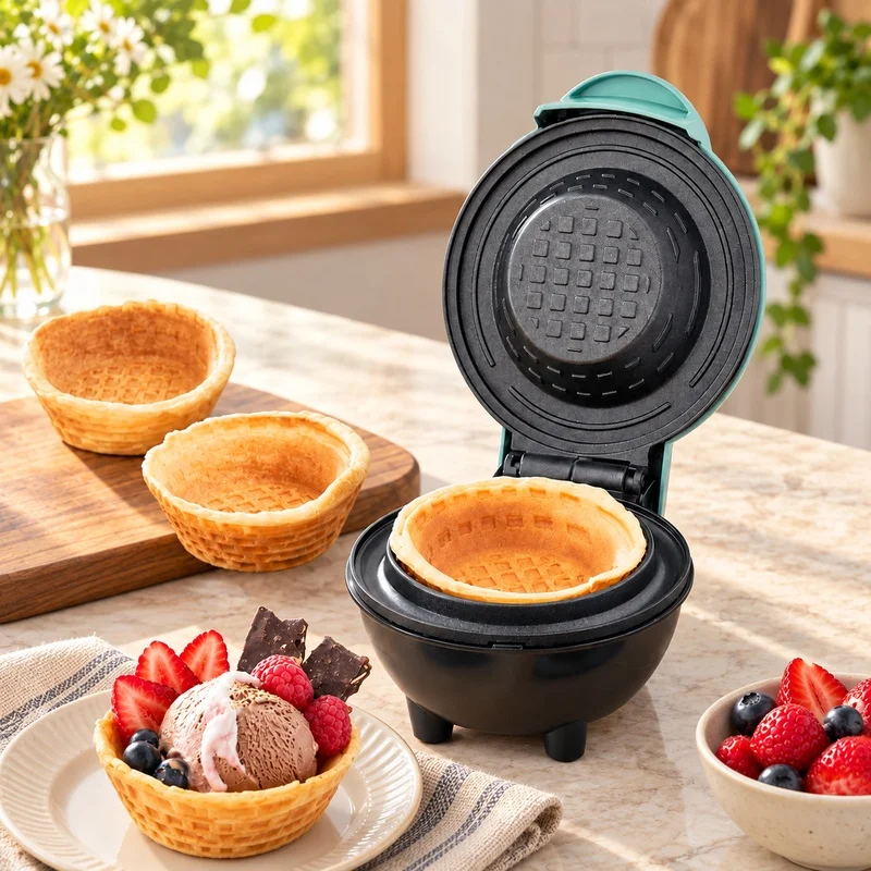 Electric Waffle Bowl Cooker with Dual Voltage for Home Use, Perfect for Breakfast, Tarts, Egg Rolls, and Ice Cream