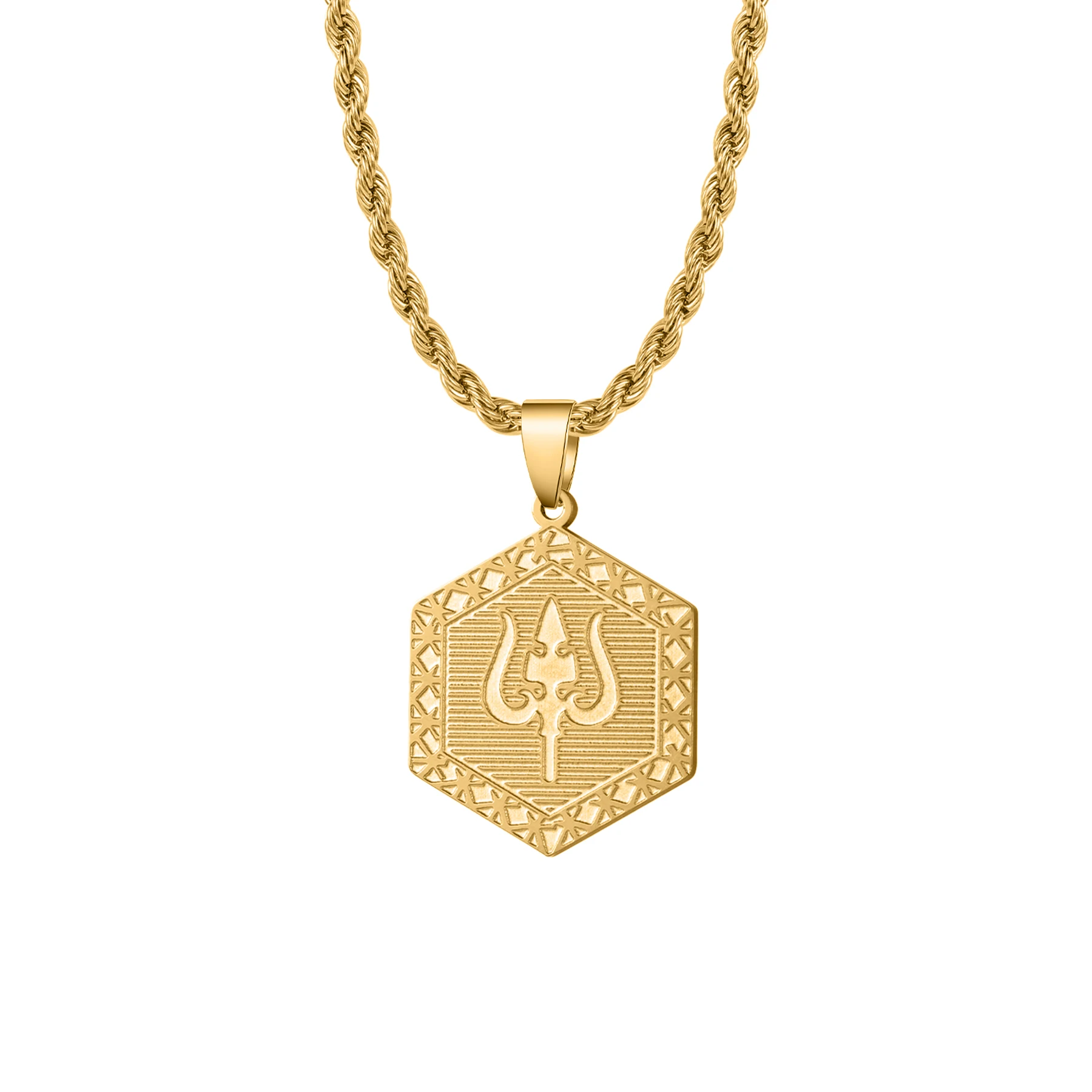 Etched Shiva Trident Pattern Symbolizing Protection Purification 18K Gold Plated Stainless Steel Hindu Jewelry Gift for Her Him