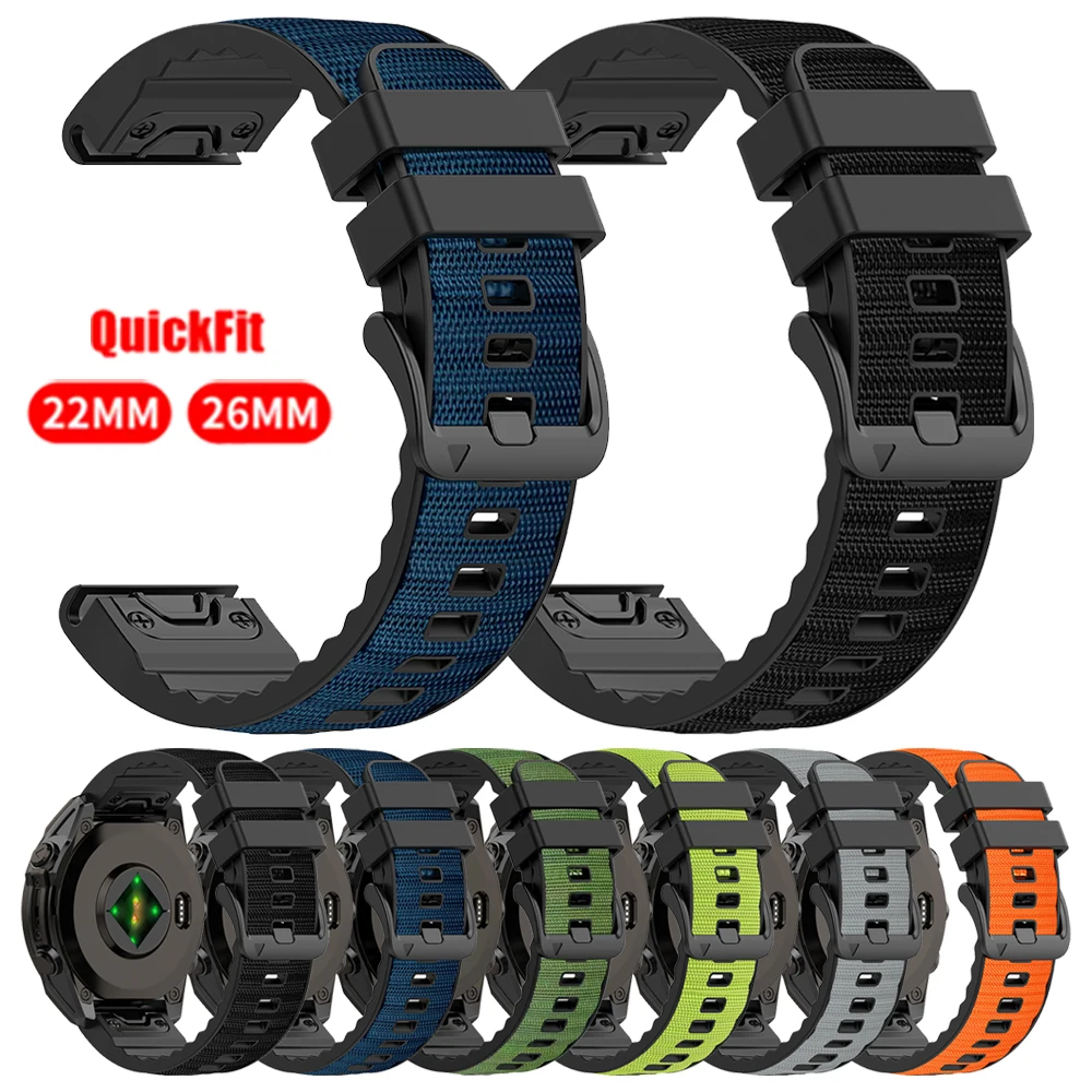 26/22mm QuickFit Sports Strap For Garmin Fenix 8 Pro E 7x Epix Pro Enduro 3 2/Quatix 8 Instinct 3 Descent G2 Nylon+Silicone Band
