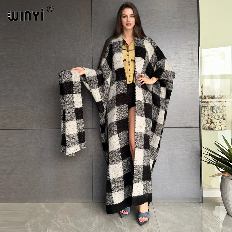 

NEW Winter African Women cardigan luxury designer clothing women Long Fur Thick Warm Plaid print Female Coats with scarf outwear