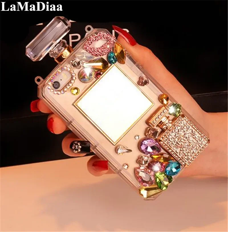 

Luxury Bling Crystal Diamond Chain Phone Cases, Perfume Bottle Lanyard Case for iPhone 15, 14, 16, 12, 13Pro Max, 16Pro