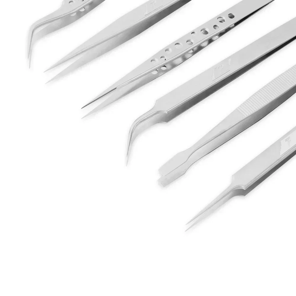Precision Industrial Tweezers Anti-static Magnetic Curved Straight Tip Stainless Forceps For Electronics Soldering Hand Tools
