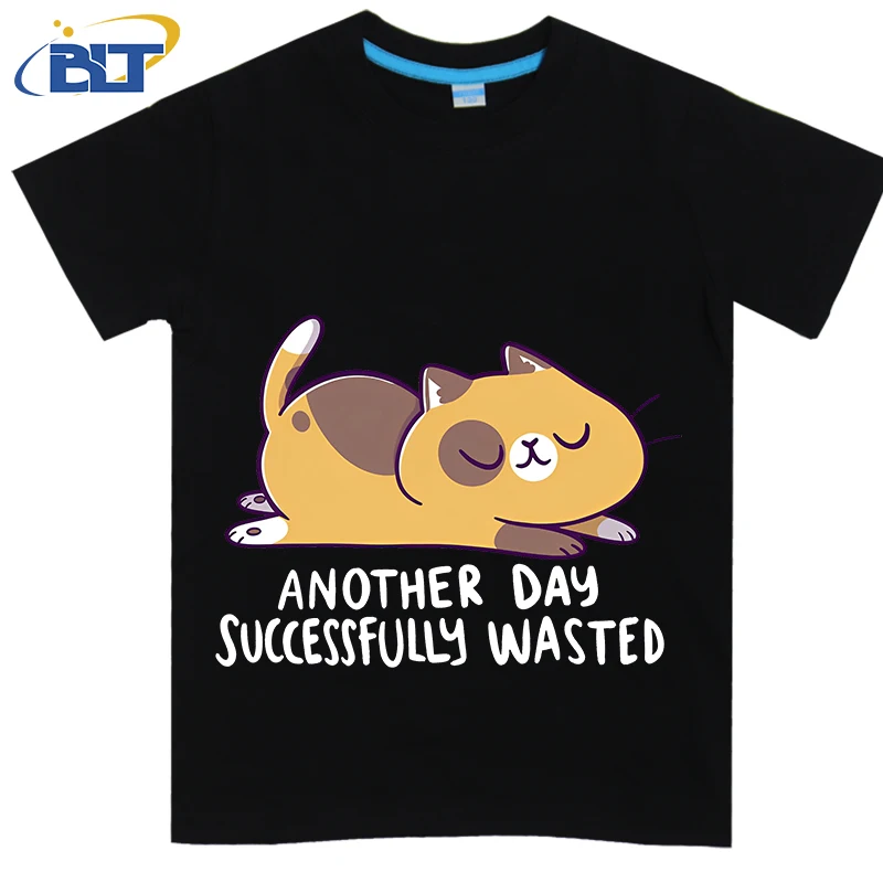 Another Day Successfully Wasted Printed Kids Shirt Summer Cotton Short Sleeve Casual Tops Suitable for Boys and Girls