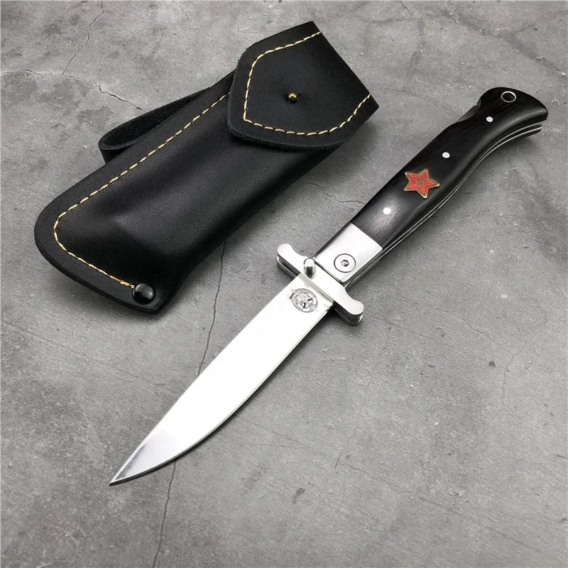 Finka NKVD KGB Wit EDC cuchillo de bolsillo plegable Manual mango de resina blanco y negro hoja 440C acabado de espejo herramienta para acampar al aire libre