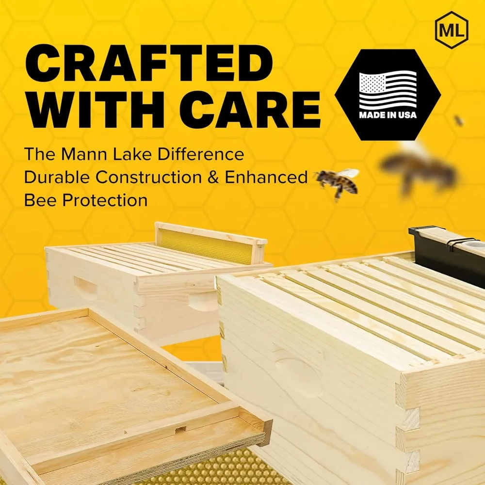 10 Frame Hive Kit, Includes Wooden Frames & Waxed Rite-Cell Foundation, 2 Deep Boxes, 1 Medium Box, Unpainted