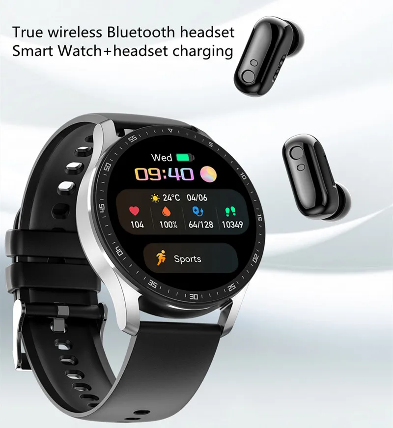 Original New Smart Watch TWS Bluetooth Headset 2 in 1 Men Sports Fitness Tracker IP67 Waterproof Women Heart Rate Health Monitor