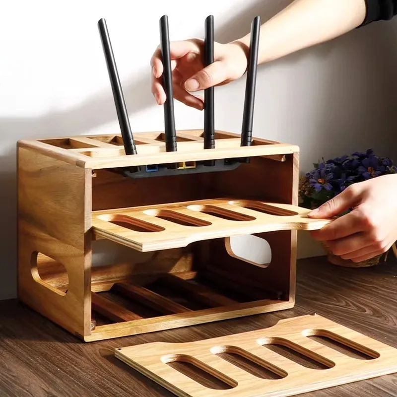 Wooden Router Storage Box,  WiFi Friendly Cord Concealer with Ventilation, Decorative Cable Management Cover for Power Strip