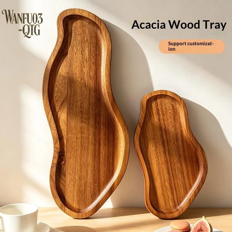 Hot Sale Solid Acacia Wood Sink Tray Multi Purpose Candle Holder Tray For Dressing Table Bathroom Home Small Decor