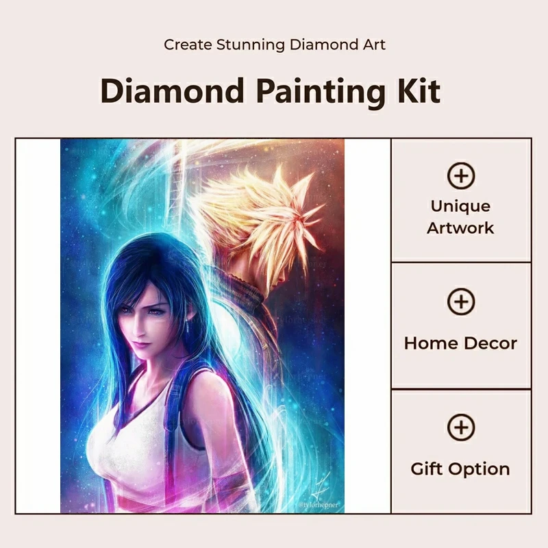 Final Fantasy XIV Cloud And Tifa 5d Diy Diamond Painting Zack Aerith Yuna Tidus Auron Barret Art Cross Stitch Mosaic Decor