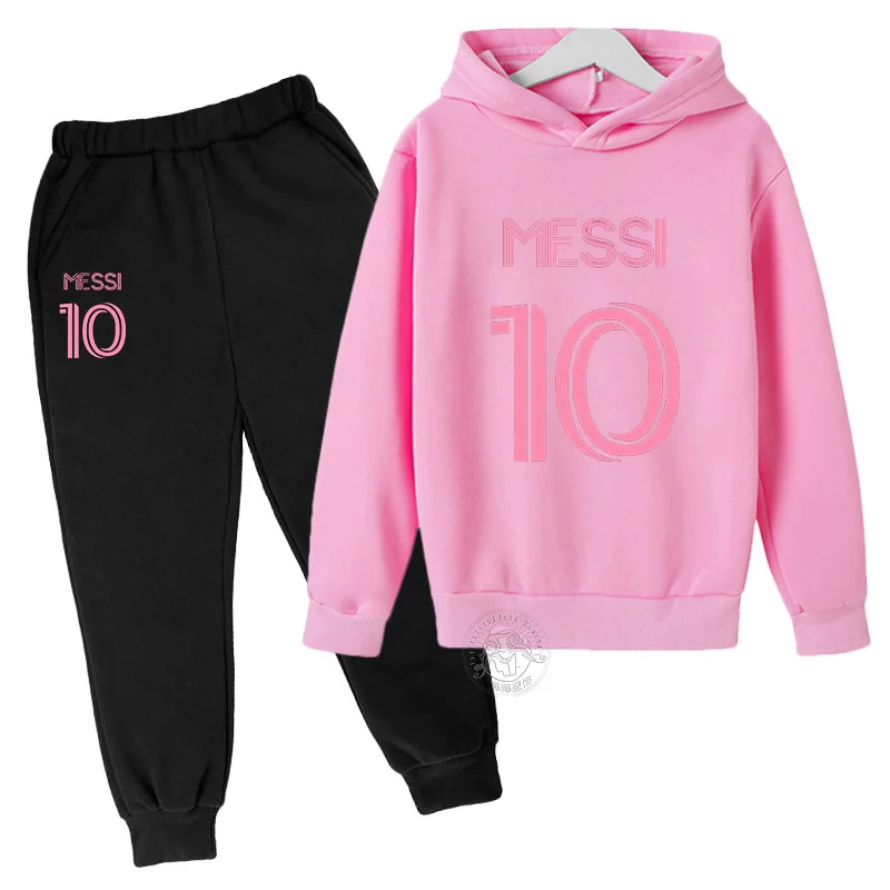 Messi 10 Printed Children\'s Set Street Fashion Boys and Girls Autumn Sports Hoodie+Sports Pants Two Piece Outdoor Sports