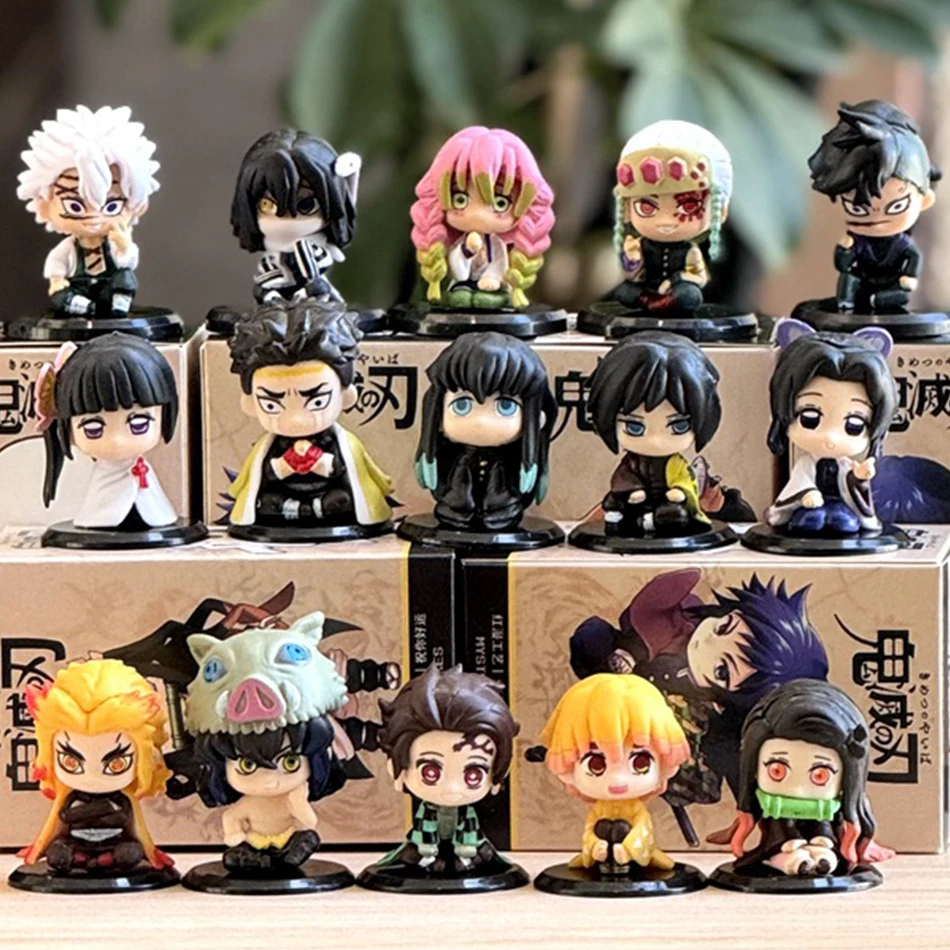 Figura de Demon Slayer de juguete de Anime Kimetsu no Yaiba versión Q sentado Tanjiro Nidouzi Inosuke Zenizu PVC figura de acción modelo muñeca