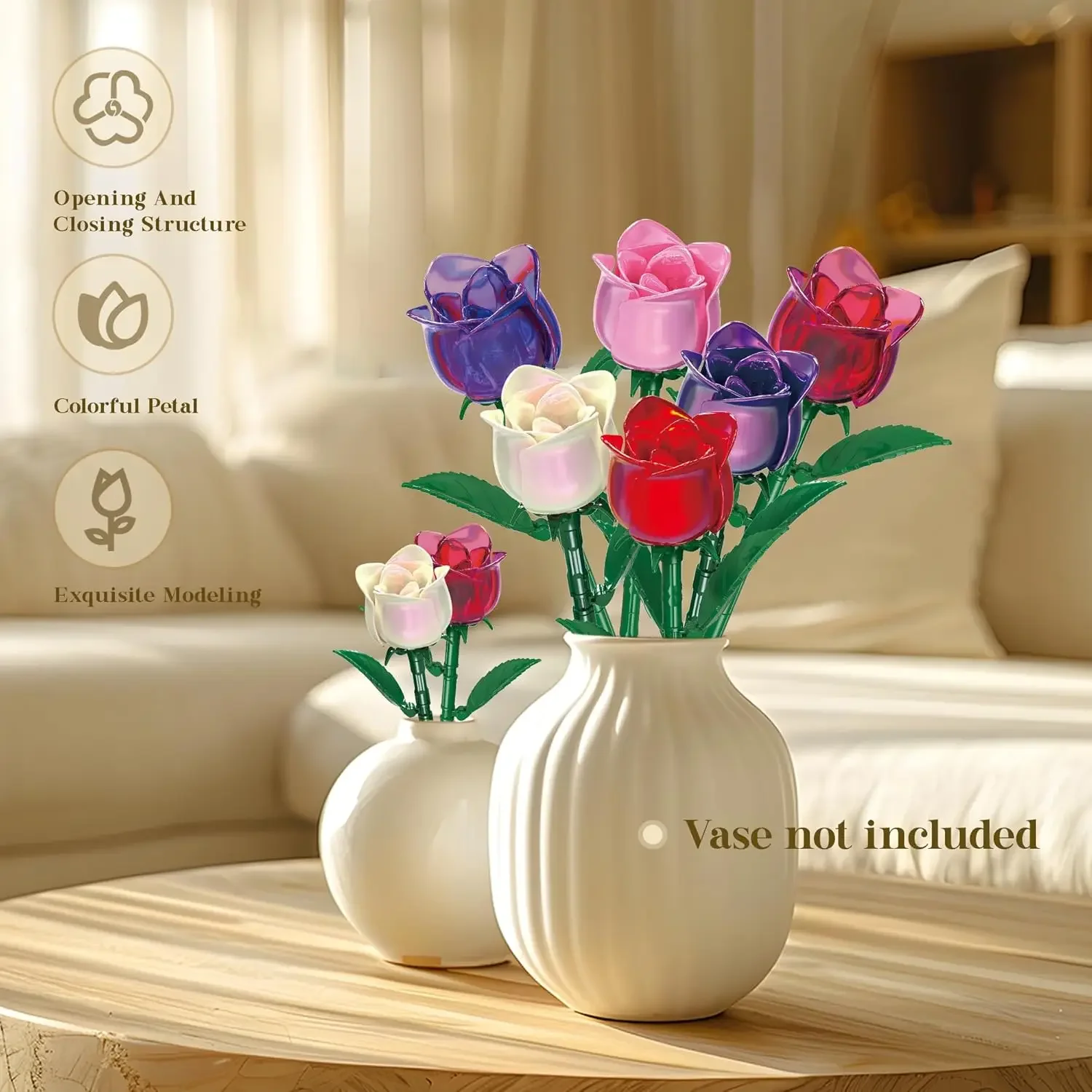 

Roses Building Set Flowers Bouquet Botanical Collection for Her Adults