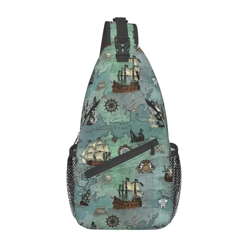 

Cool Map Nautical Sea Print Sling Bags for Traveling Men's Skull Sailor Chest Crossbody Backpack Shoulder Daypack