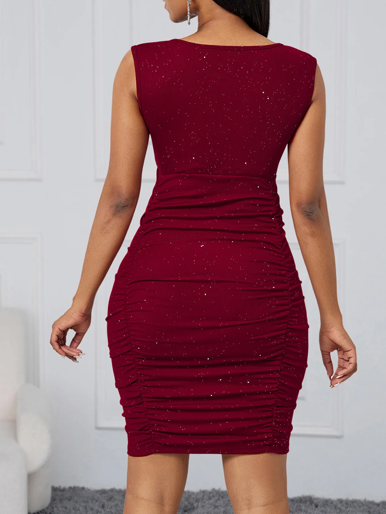 Sleeveless Maxi Evening Dresses Women'S V Neck Sequin Formal Evening Dress A-Line Mermaid Short Burgundy Gowns New Years Eve