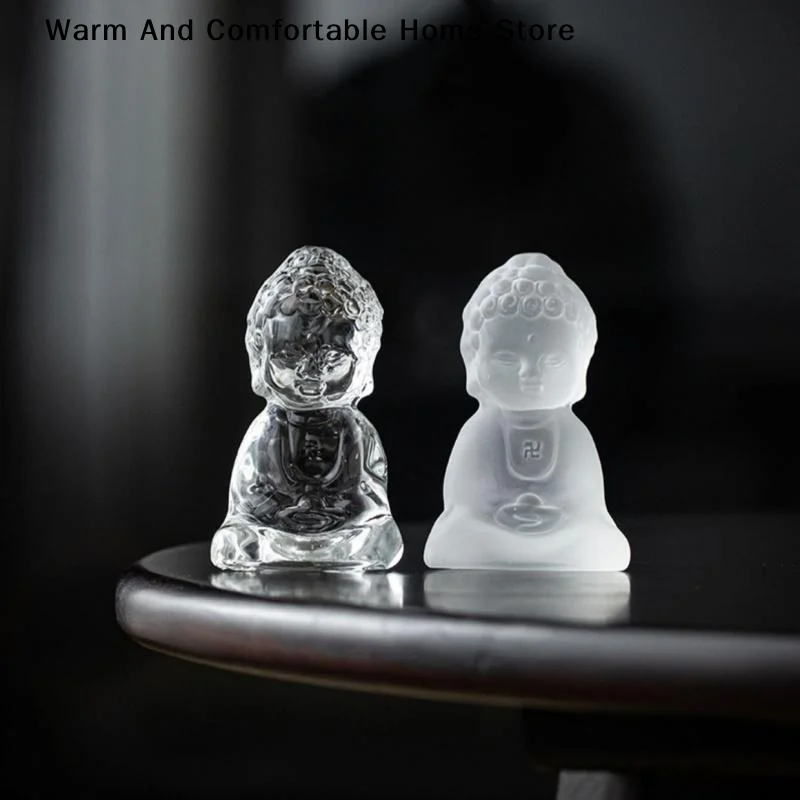【SE】Ornements en verre Bouddha Ch'an, décorations de table à thé, accessoires de cérémonie du thé, petite statue de Bouddha, figurines de thé spirituelles et apaisantes