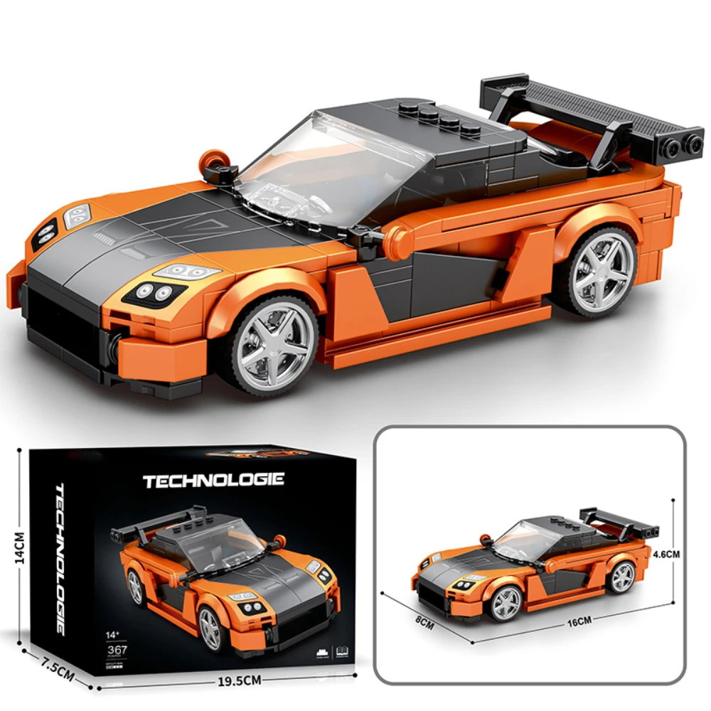 

RX-7 Sports Car Model Building Blocks Set, 367 PCS Racing Car Creative City Vehicle Classic Car Collention Display Building Toy