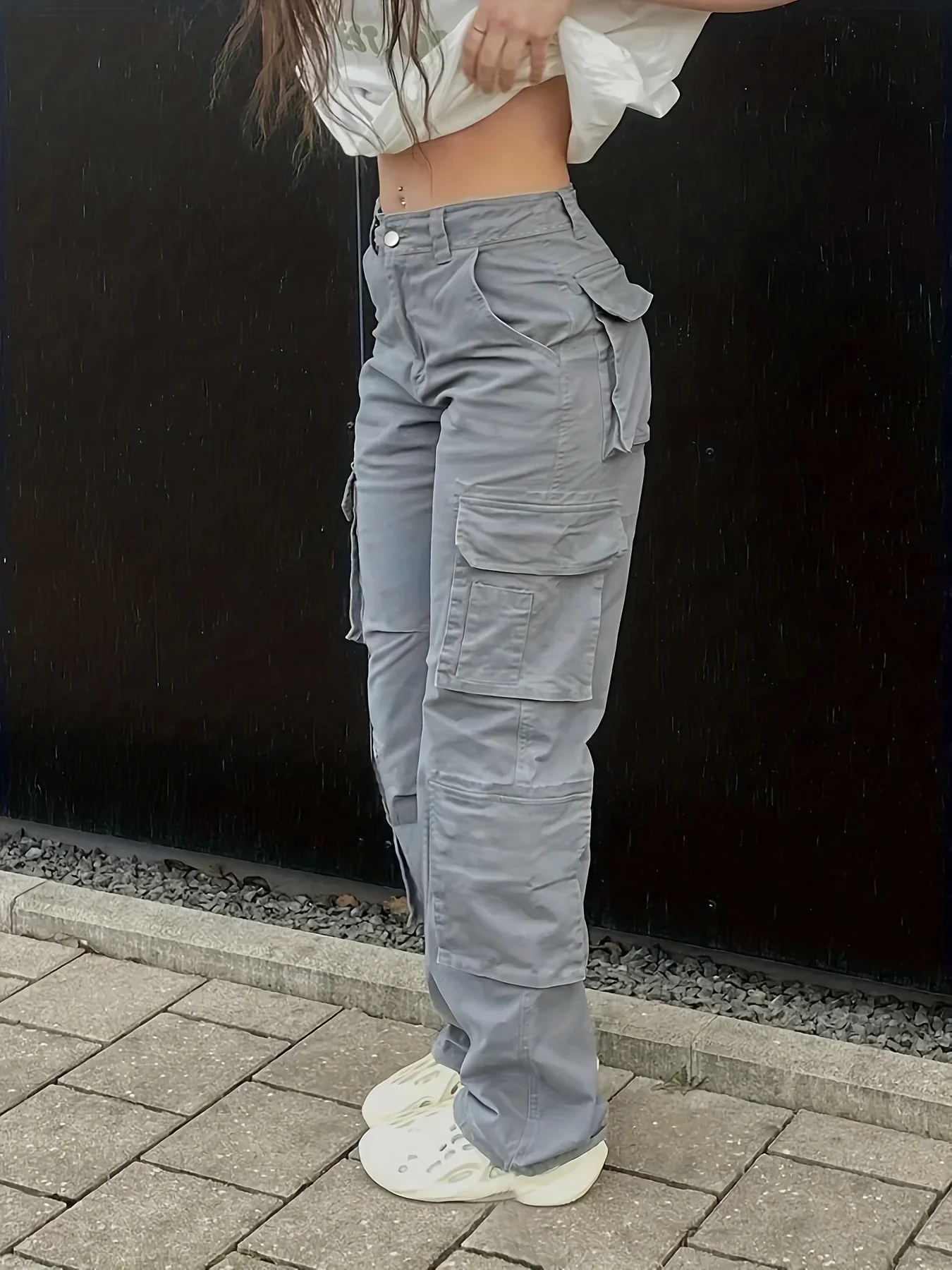 

women's street hip-hop style high waisted fashionable trend workwear denim pants casual pants