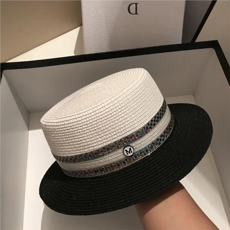 New style of white women's hat vacation and with black color combination small brim