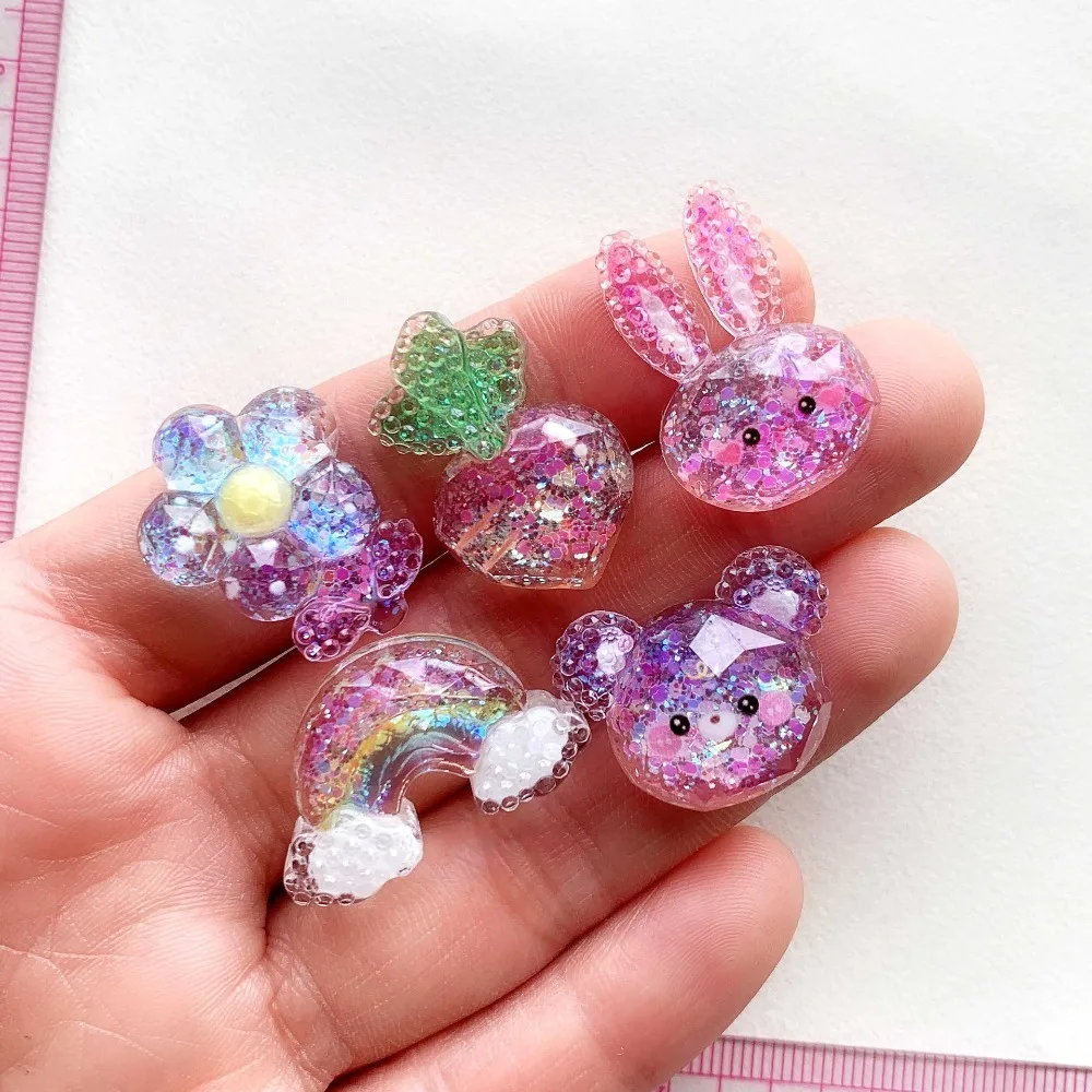 10pcs Mini Kawaii Cute Rabbit Flower Rainbow Flat Back Cabochons Scrapbook Diy  Party Hairpin Accessories Home Decoration Craft
