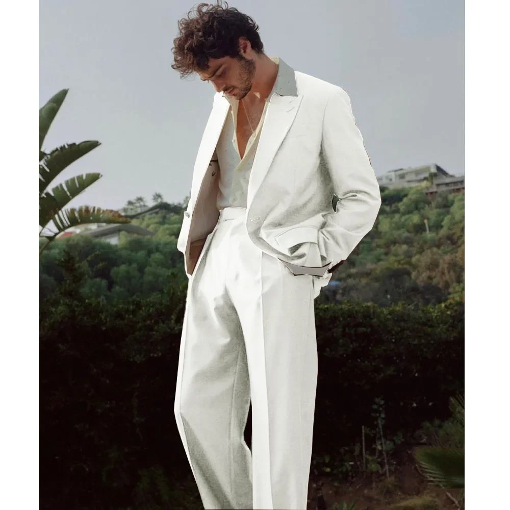 2024 Fashion New Classic French Men\'s Suit Jackets and Pants Two Piece Loose Solid Color Business Leisure Wedding Party Clothing