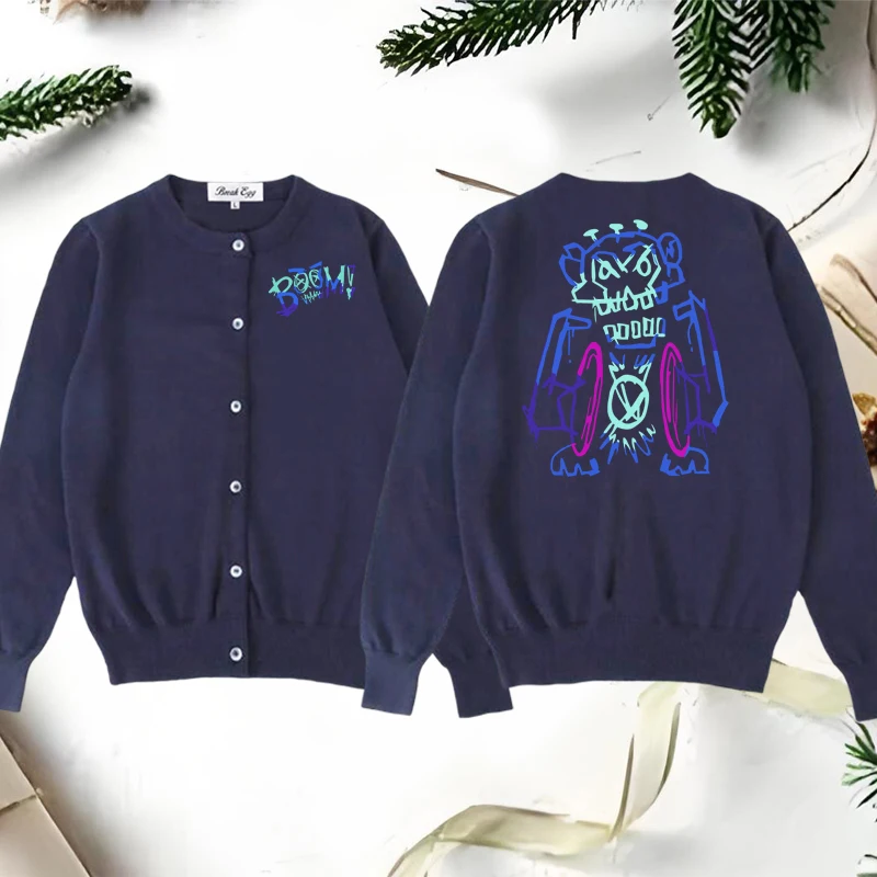 

Jinx Arcane Monkey Boom Printing Women Cardigan Cotton O-Neck Fit Single Breasted Autumn Lady Elastic Home Office Sweater
