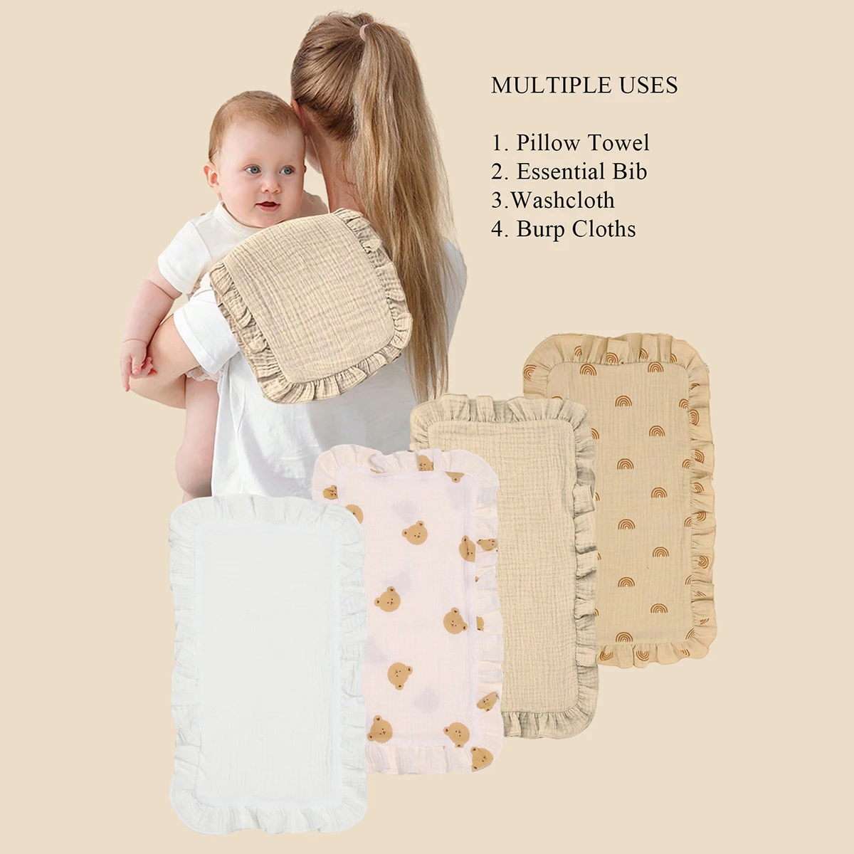 4Pcs/Set Cute Floral Prints Soft Muslin Cotton Gauze Shoulder Rag Baby Burping Pad Ruffle Newborn Baby Burp Cloths