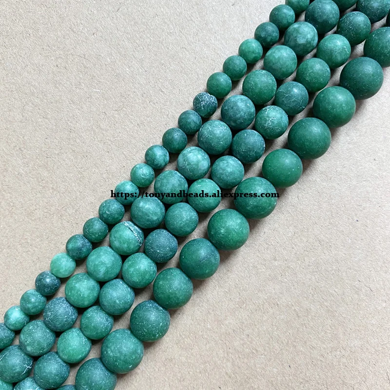 Natural Stone Matte Gan Qing Gradient Green Jade Round Loose Beads 15