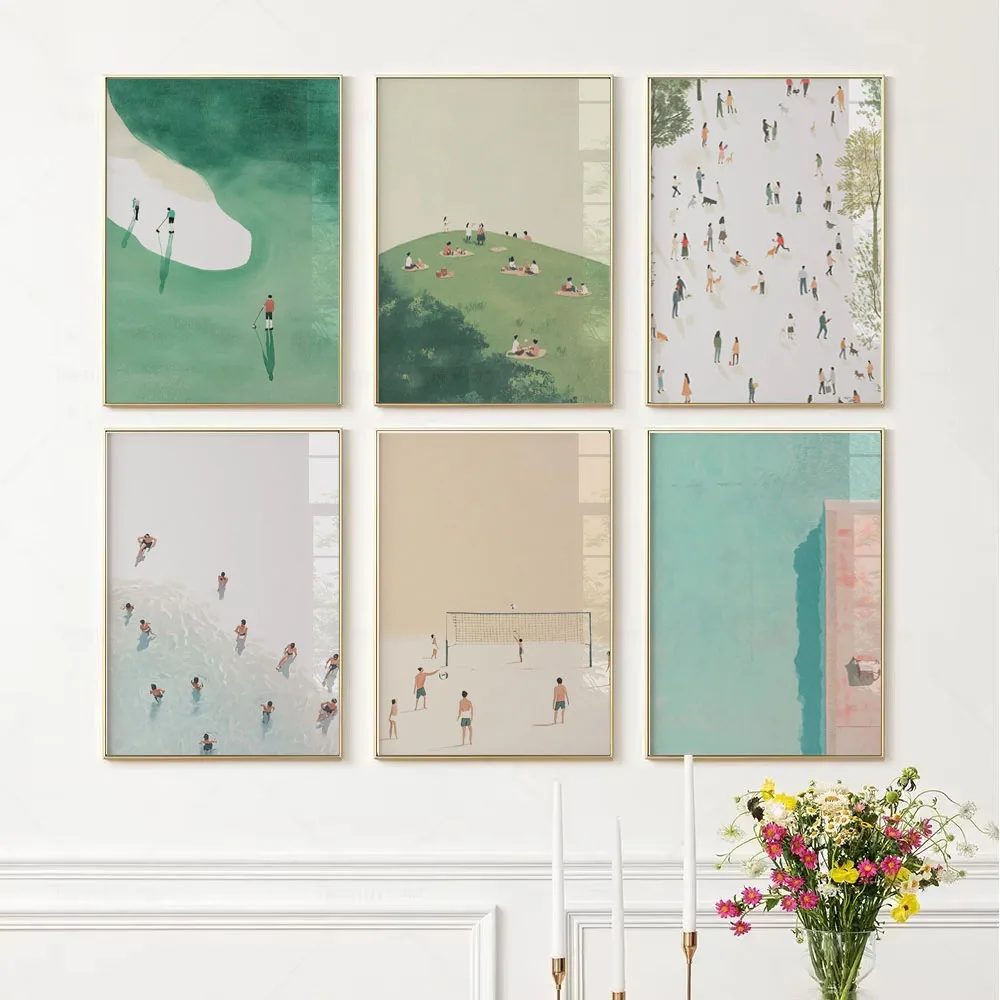 2026 Minimalist Outdoor Sports Poster, Light Summer Green Leisure Scene, Suitable for Beach House, Home Living Room Decoration