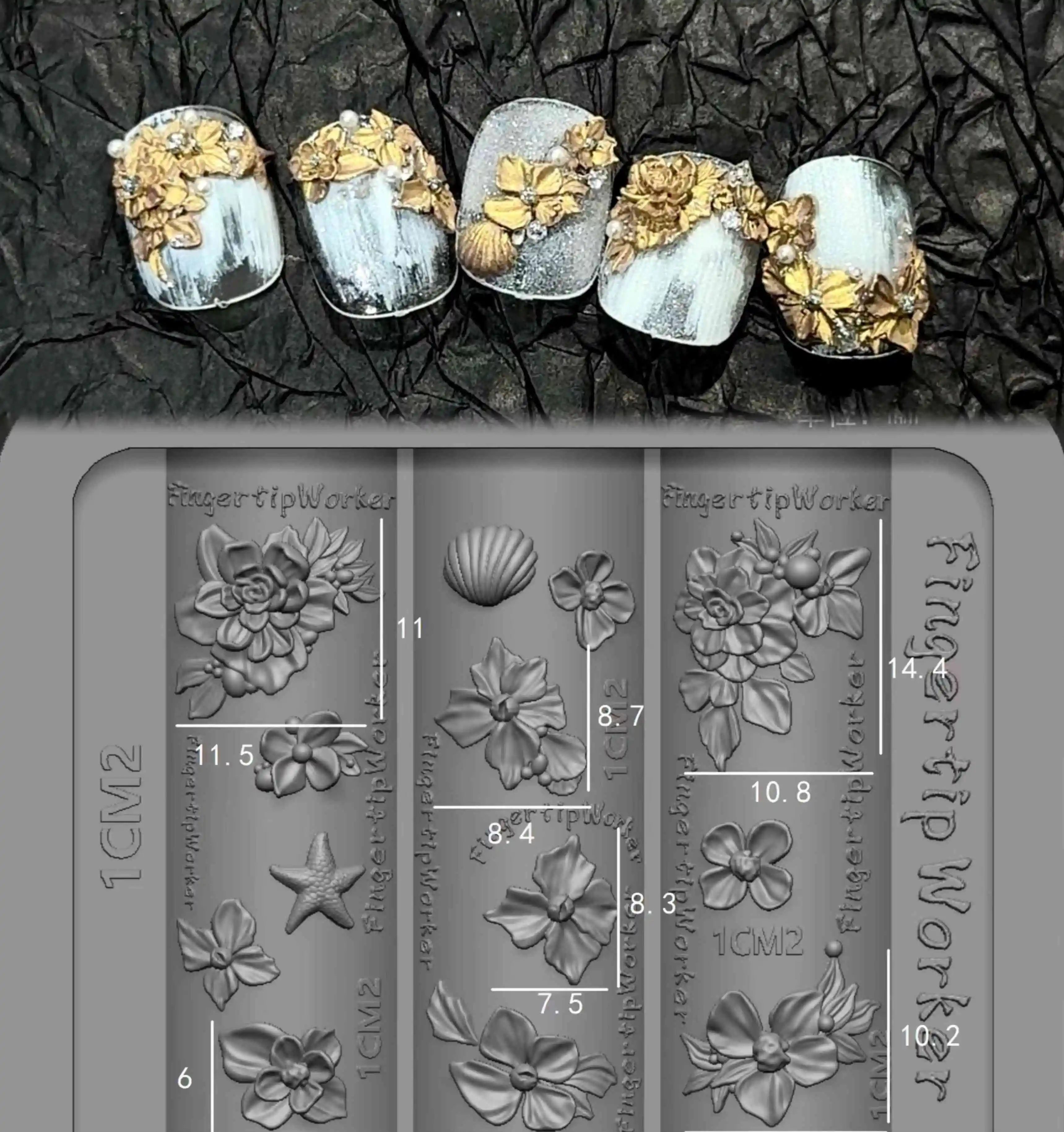Relief Ocean Flower Ultra-Fine Nail Art Practical Mold 3D Silicone Relief Stamp Carved Stencil Reusable DIY Decoration Manicure
