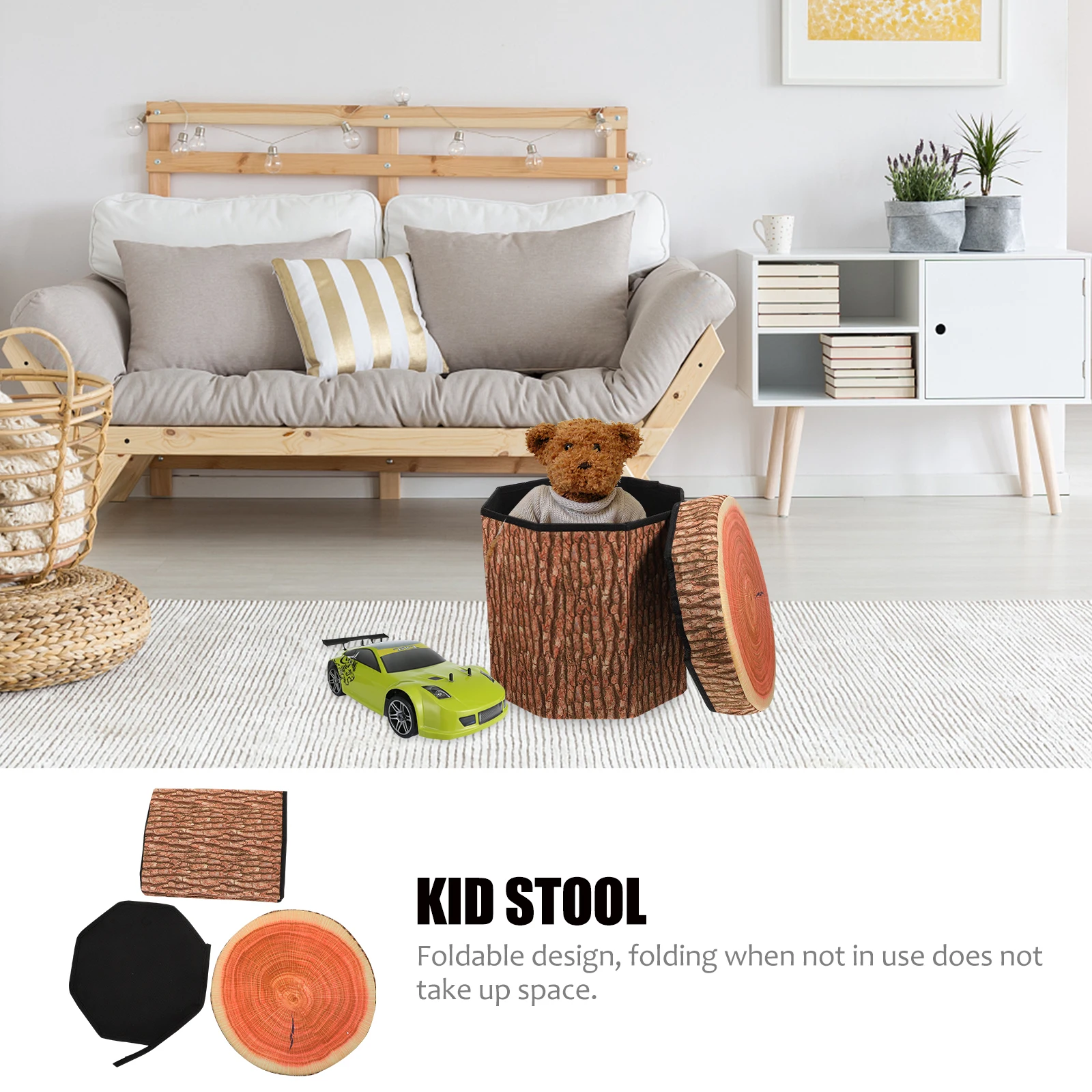 

Exquisite Craftsmanship Wooden Log Folding Stool Storage Seat MultiFunctional Home Organizer