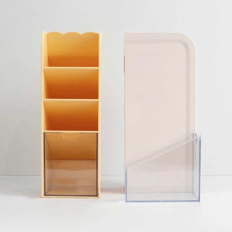 Organizador de escritorio de oficina, portalápices apilable con cajón, organizador de pinceles, soporte de almacenamiento de maquillaje para estudiantes y profesores