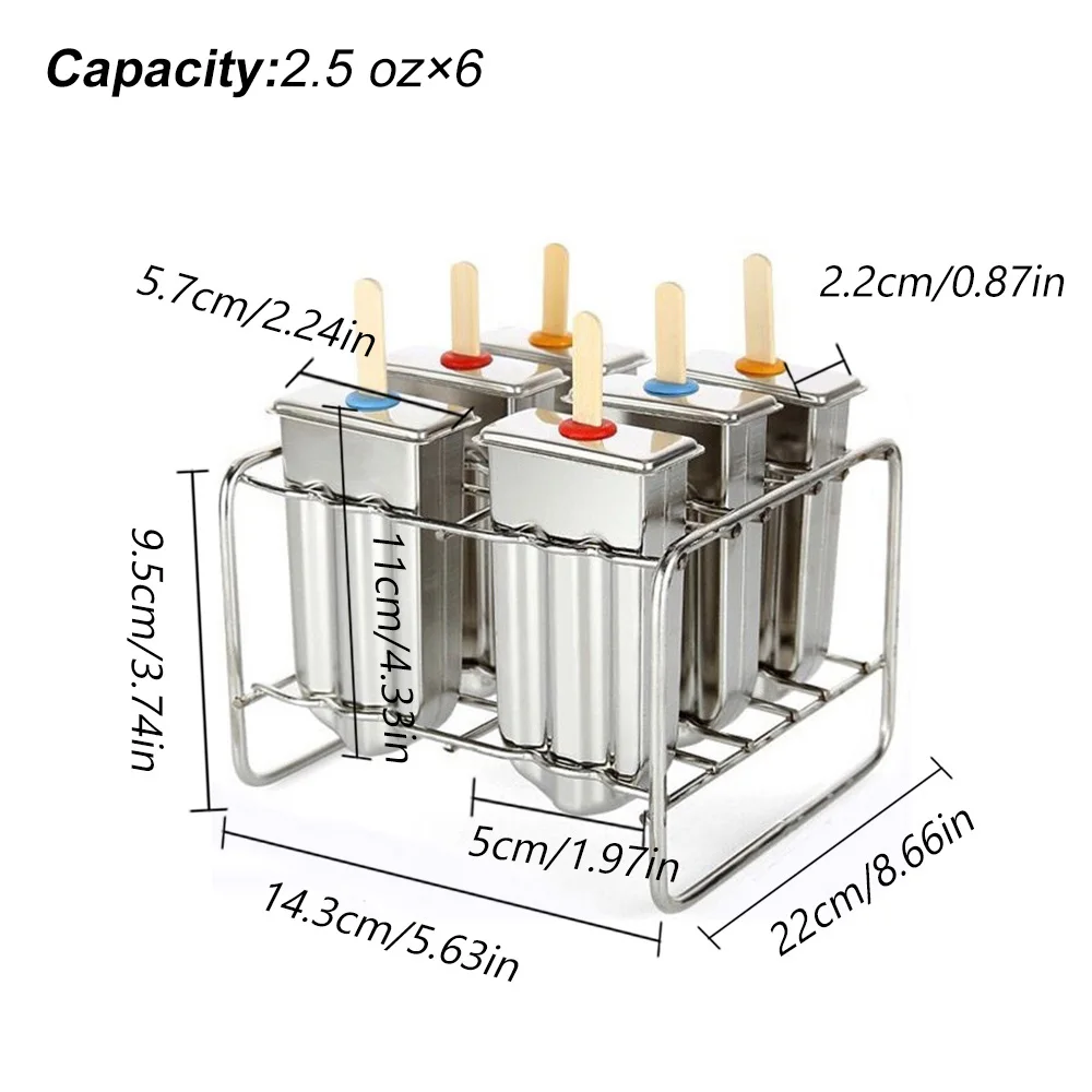 304 Stainless Steel Popsicle Molds with Sticks Holder 6/10 Cavity Reusable Ice Cream Pop Maker Homemade Ice Lolly Mould for DIY
