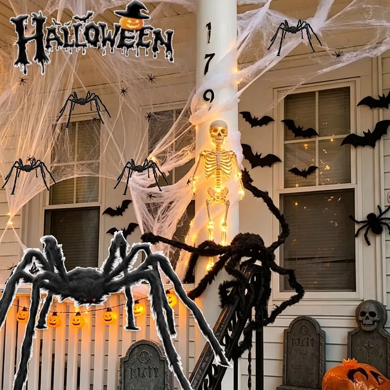 1PC Halloween Fluffy Giant Spider Plush Toy Black Fake Spider Prop for Outdoor Scary Party Haunted House Decoration Scene Use
