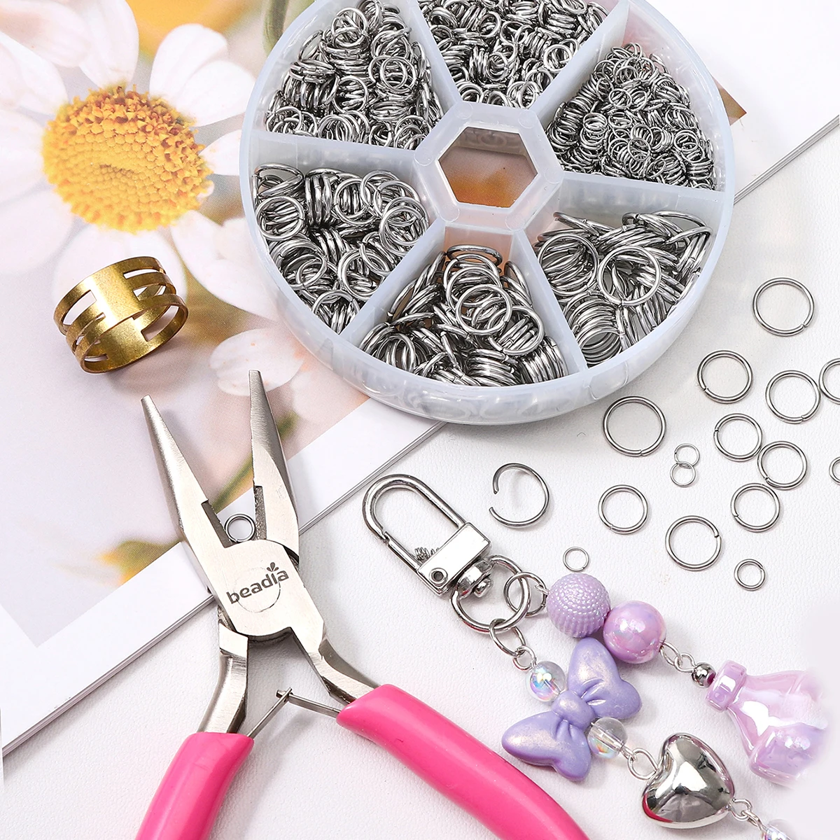 1230pcs Stainless Steel Jump Rings Of 6 Sizes, 4-10mm With Open Tool and Needle-Nose Pliers, For Jewelry Making and Restoration
