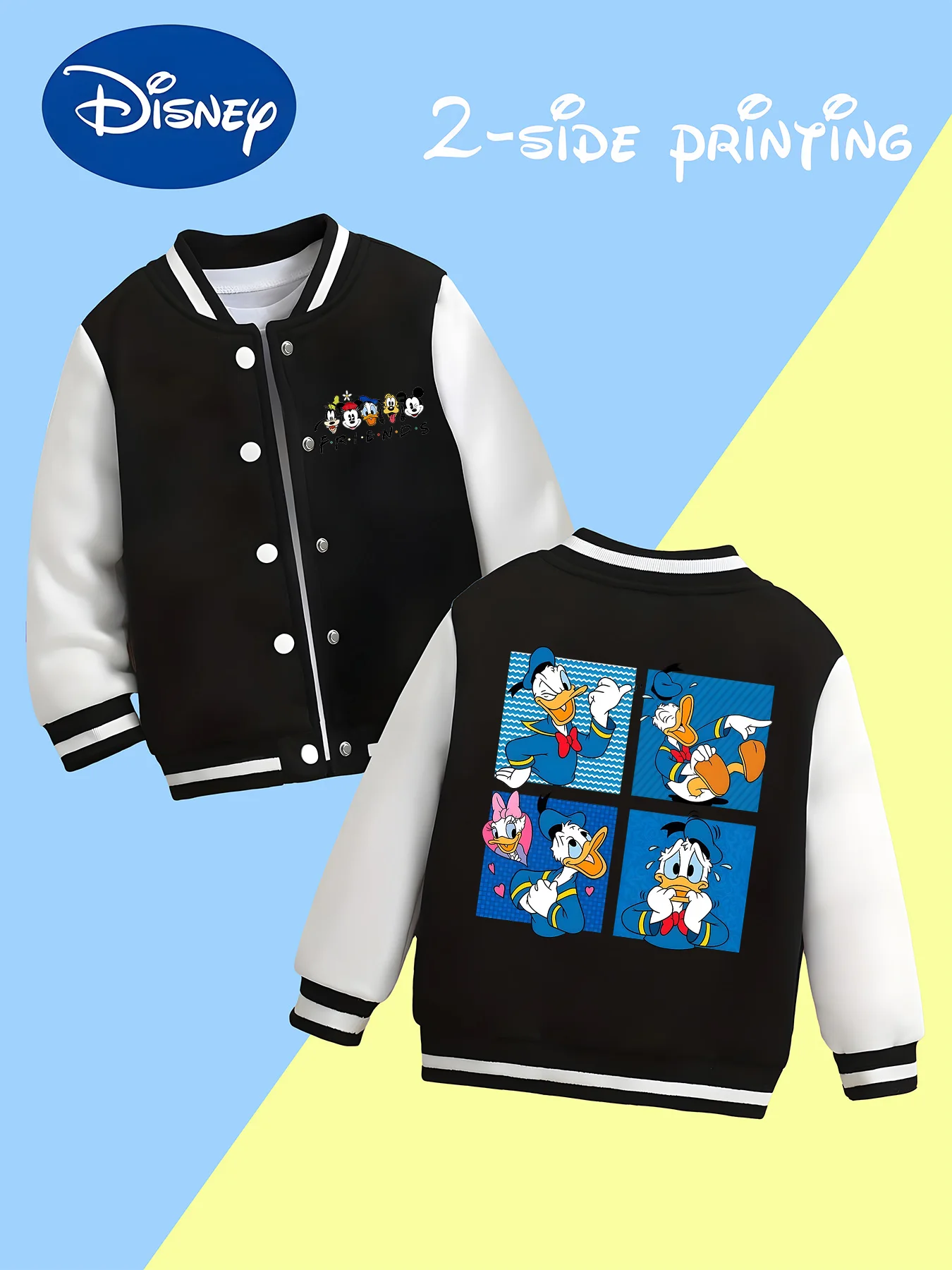 

MINISO Disney co-branded Donald Duck four-panel boys' baseball shirt - four-panel character expressions, versatile and soft