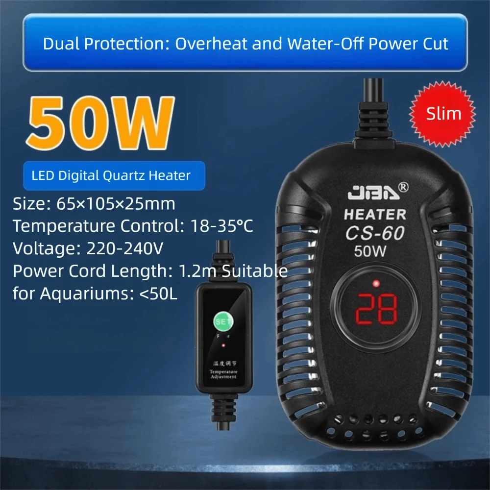 Quartz Glass Aquarium Submersible Heater Low Water Level Ultra Short Fish Tank Heating Rod Adjustable 25w-150w