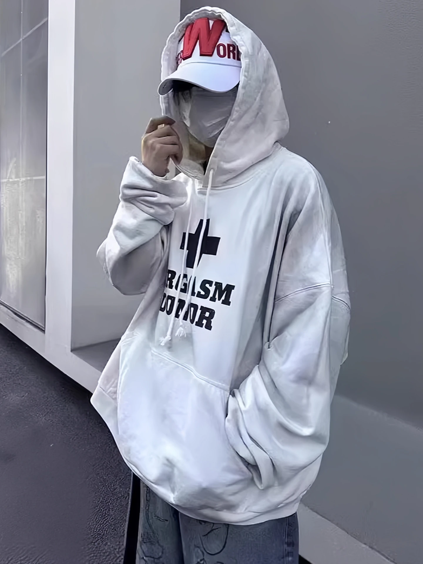Ailz Project Retro American Washed out Cross Hoodie Unisex Casual Sweatshirt Cotton Non-Shrinkage Warm Hooded for All Ages